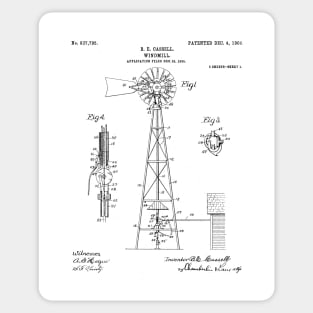 Windmill Patent - Farmer Rancher Country Farmhouse Art - White Sticker